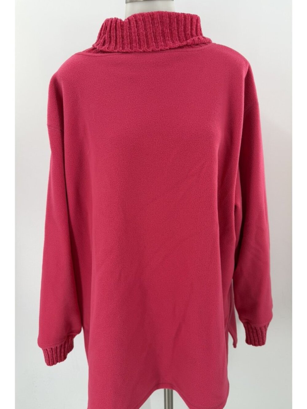 Basic Editions Plus Pink Fleece Pullover Chenille Turtleneck Top Long Sleeve 3X